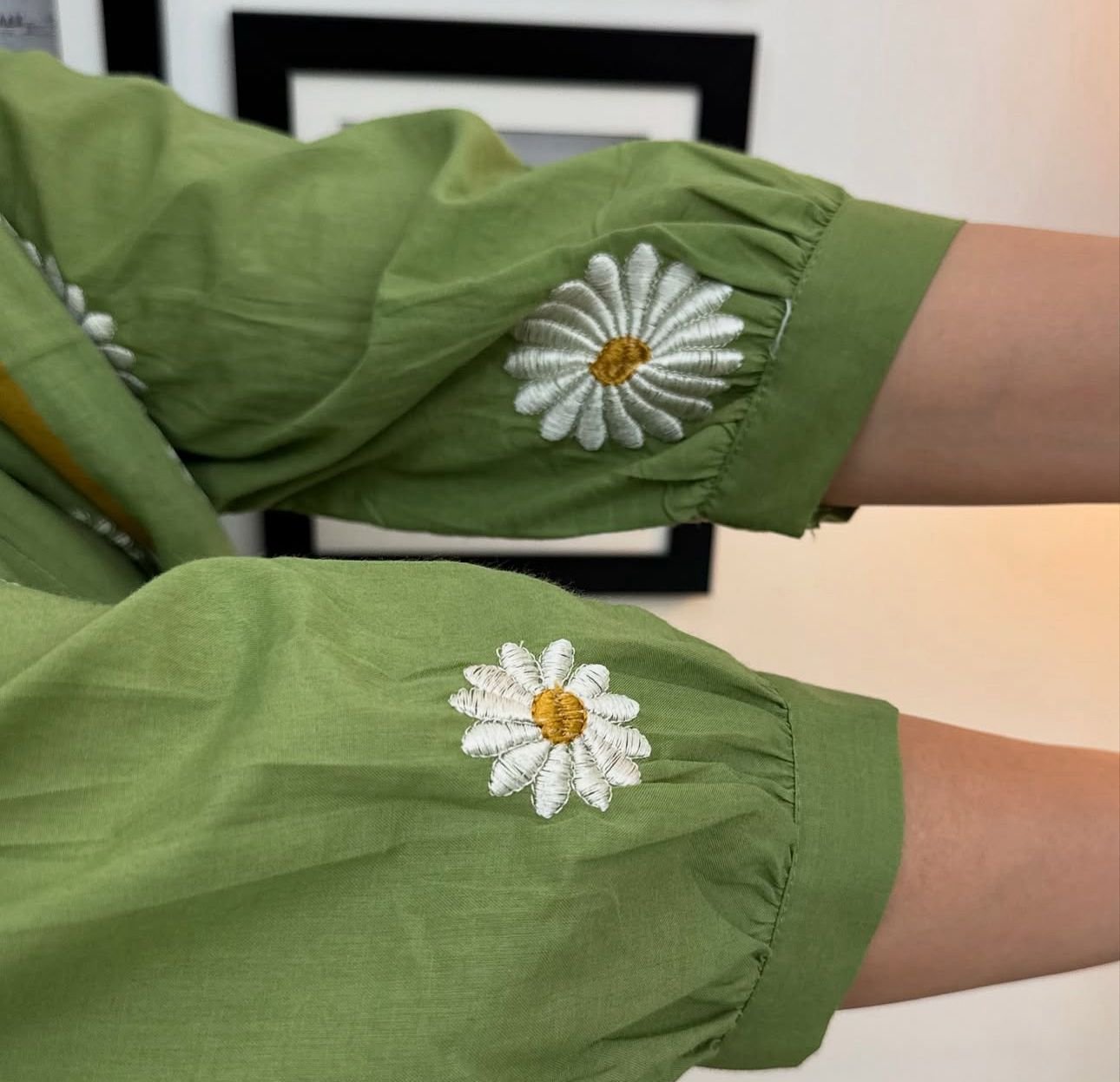 Green Cotton Embroidered Kurti Set with Dupatta